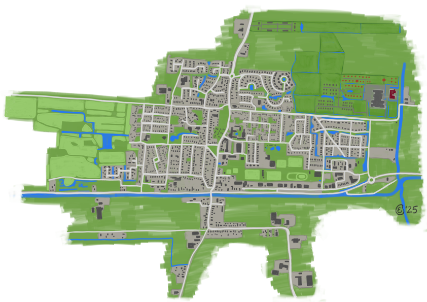 Handgetekene plattegrond van Ten Boer
