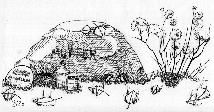 Inkttekening van een anoniem graf